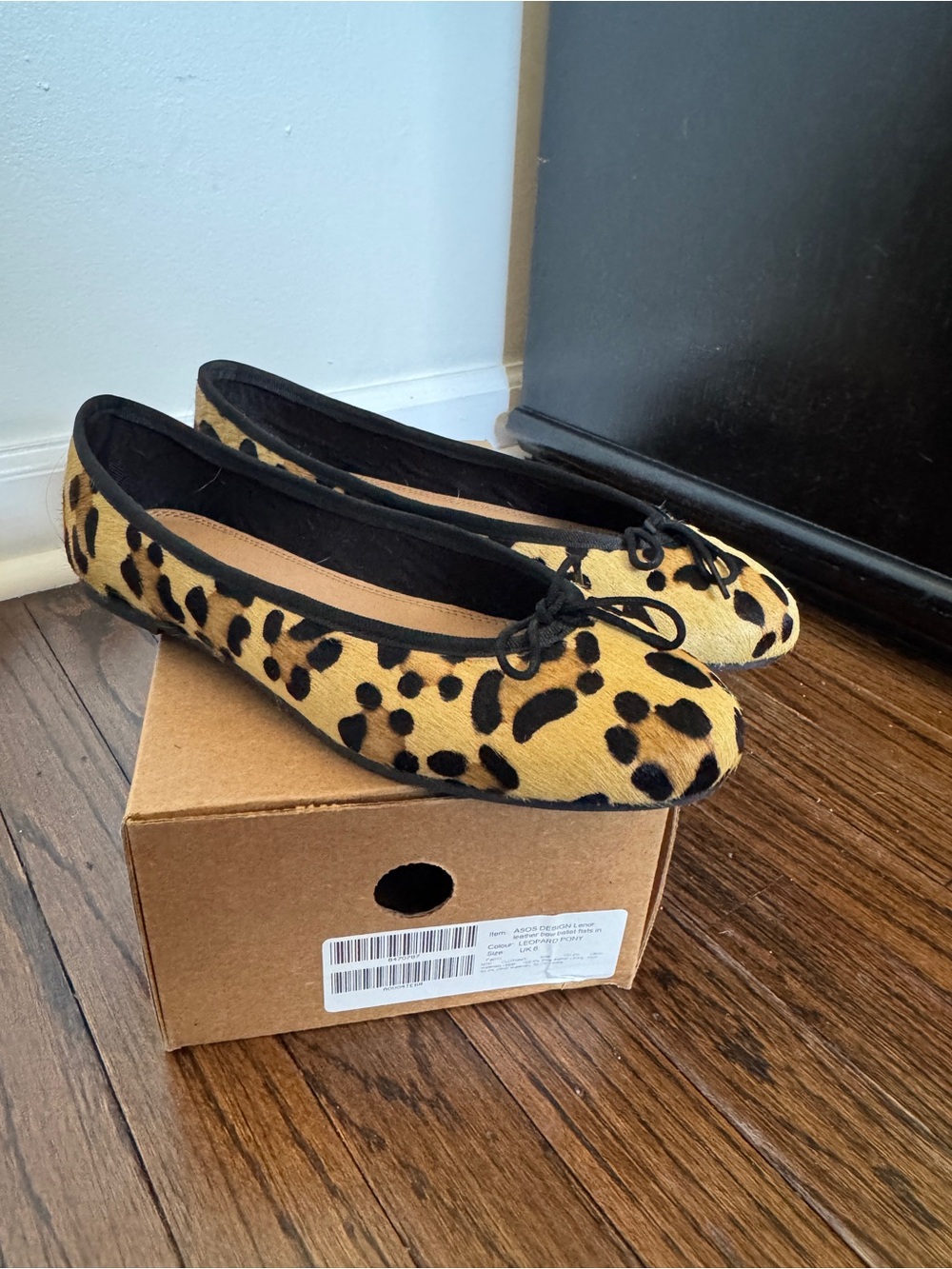 Leopard Print calf Hair Ballet Flats - Black Trim